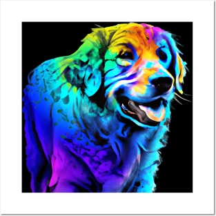 Golden Retriever Dog Rainbow Painting Posters and Art